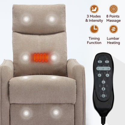 Heat Massage Manual Recliner Chair with Rocker and Swivel in Fabric for Living Room, Khaki image 9