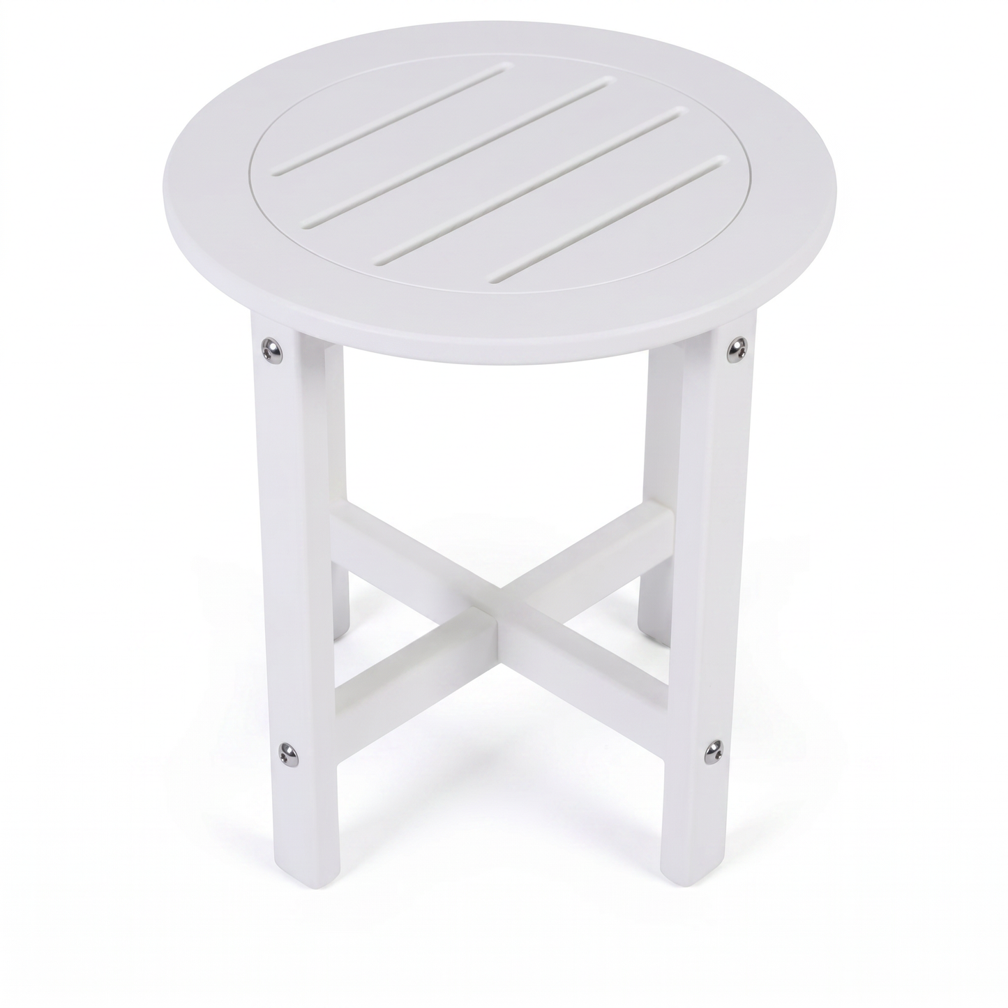 White HDPE Round Outdoor Side Table, 18 in. Dia. x 17 in. H, Small Weather-Resistant Patio End Table image 12