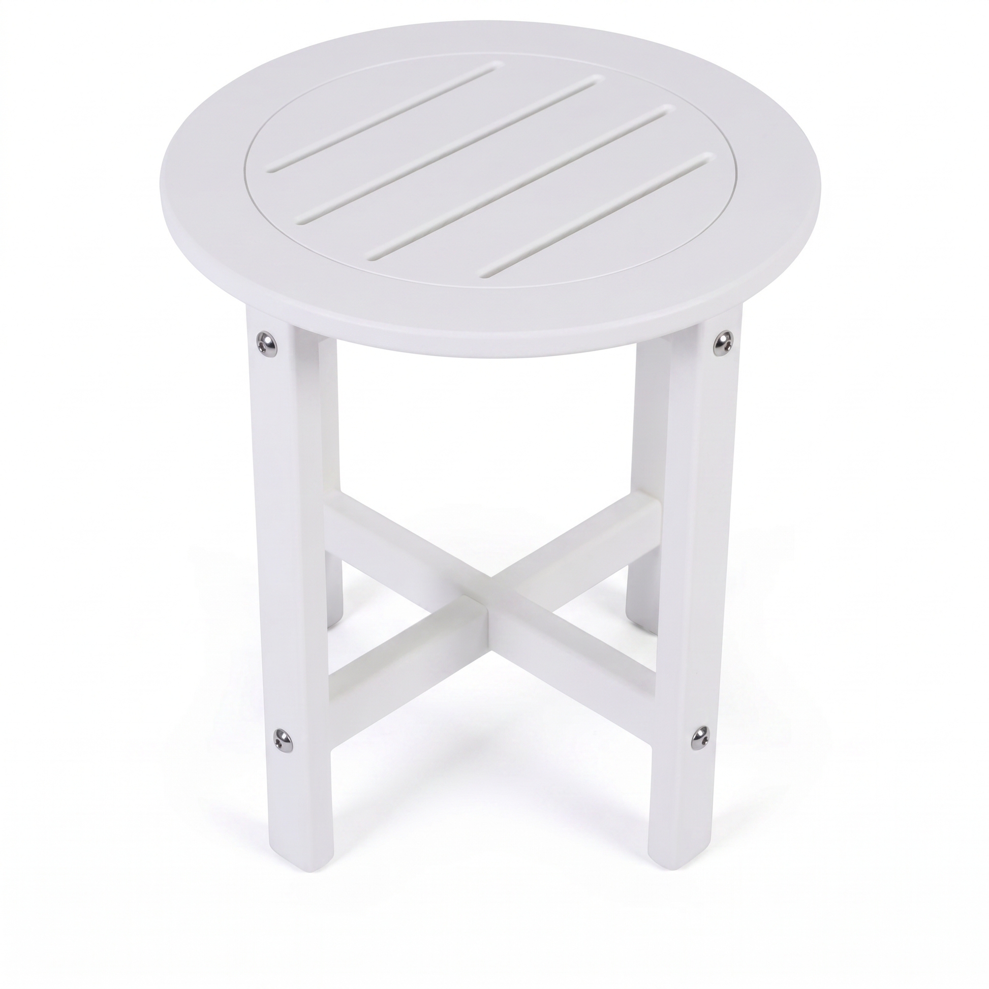 White HDPE Round Outdoor Side Table, 18 in. Dia. x 17 in. H, Small Weather-Resistant Patio End Table image 12
