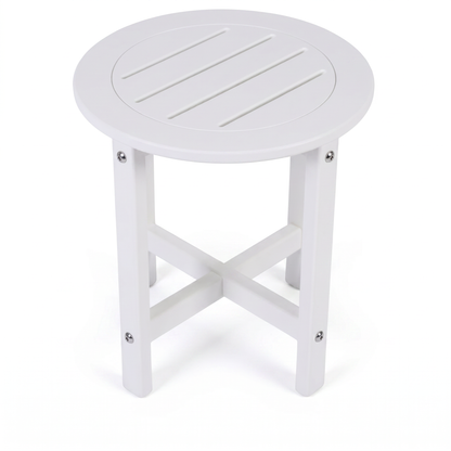 White HDPE Round Outdoor Side Table, 18 in. Dia. x 17 in. H, Small Weather-Resistant Patio End Table image 12