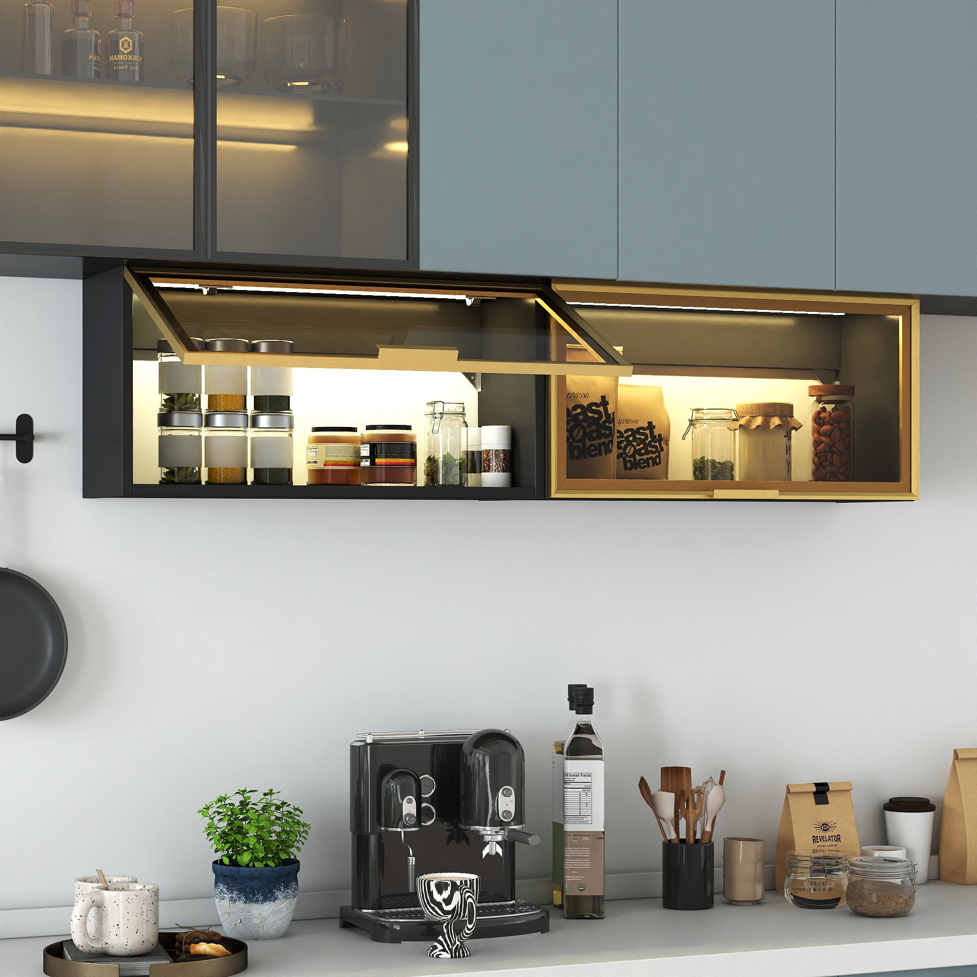 Large-Capacity Spice Rack Wall Mounted Storage Cabinet, Black Hanging Kitchen Pantry with Up-Flip Door, for Kitchen, Dining Room All Occasion image 2