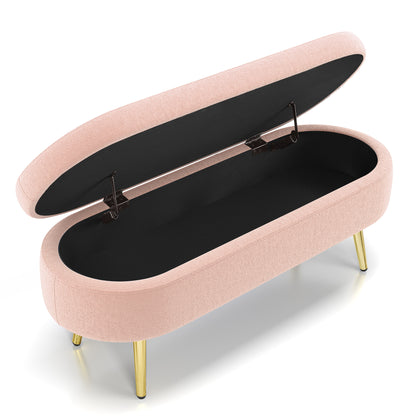 Ottoman Oval Storage Bench, Flannel with Metal Legs-Pink(43.5"x16"x16") image 10