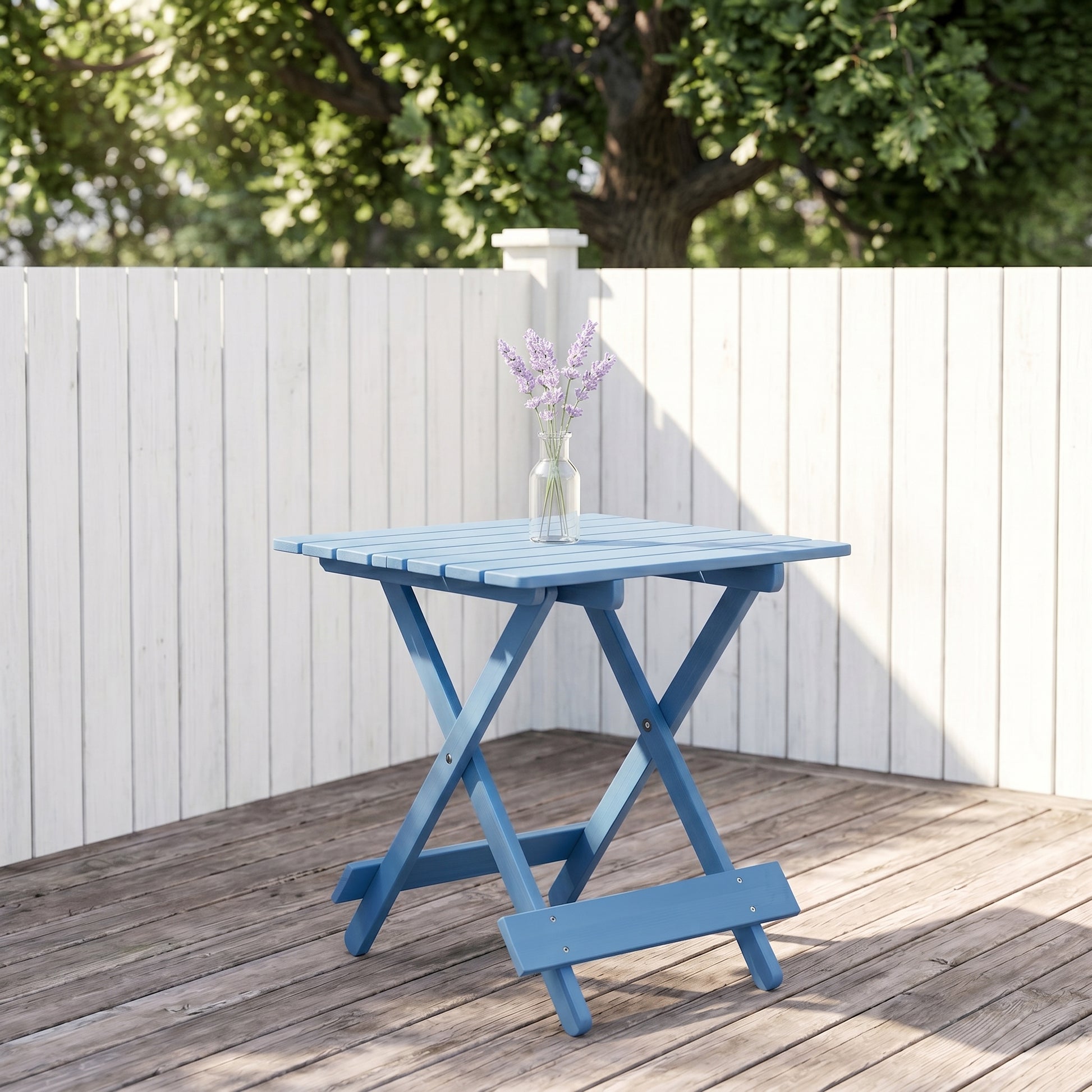 Folding Square Table Patio Outdoor solid wood Table for Backyard, Balcony, Portable Design Space-Saving Blue Color image 5