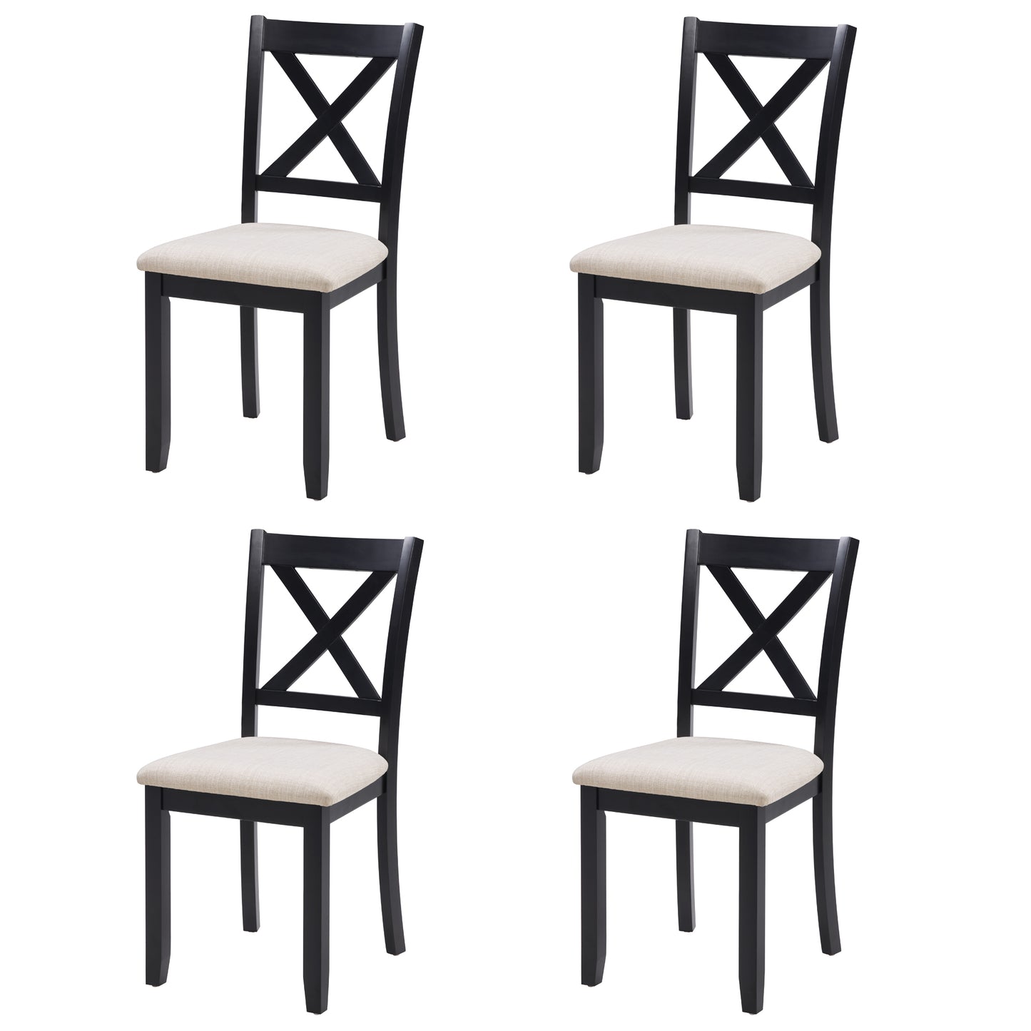 Dining Chairs Only, Wooden Dining Chairs Set of 4, Kitchen Chair with Padded Seat, Upholstered Side Chair for Dining Room, Living Room, Kitchen, Black & Beige two tone image 2