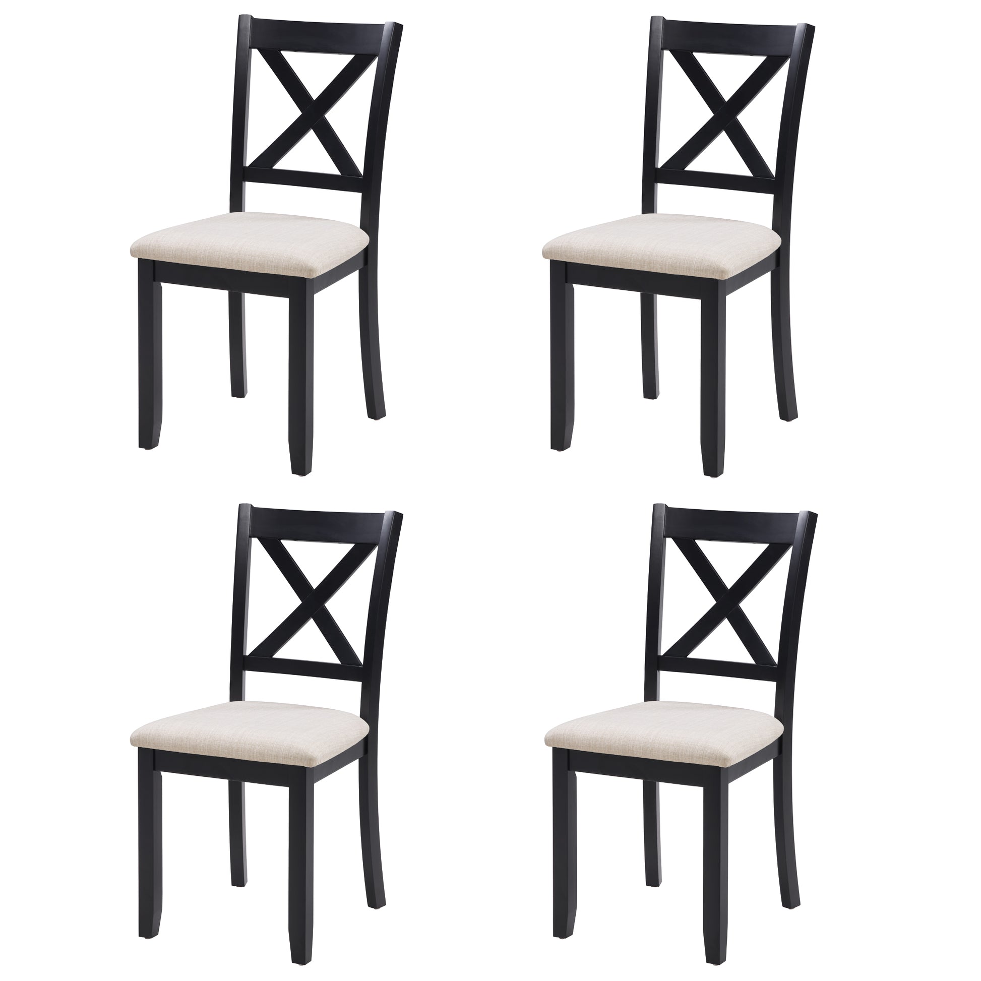 Dining Chairs Only, Wooden Dining Chairs Set of 4, Kitchen Chair with Padded Seat, Upholstered Side Chair for Dining Room, Living Room, Kitchen, Black & Beige two tone image 2