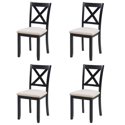 Dining Chairs Only, Wooden Dining Chairs Set of 4, Kitchen Chair with Padded Seat, Upholstered Side Chair for Dining Room, Living Room, Kitchen, Black & Beige two tone image 2