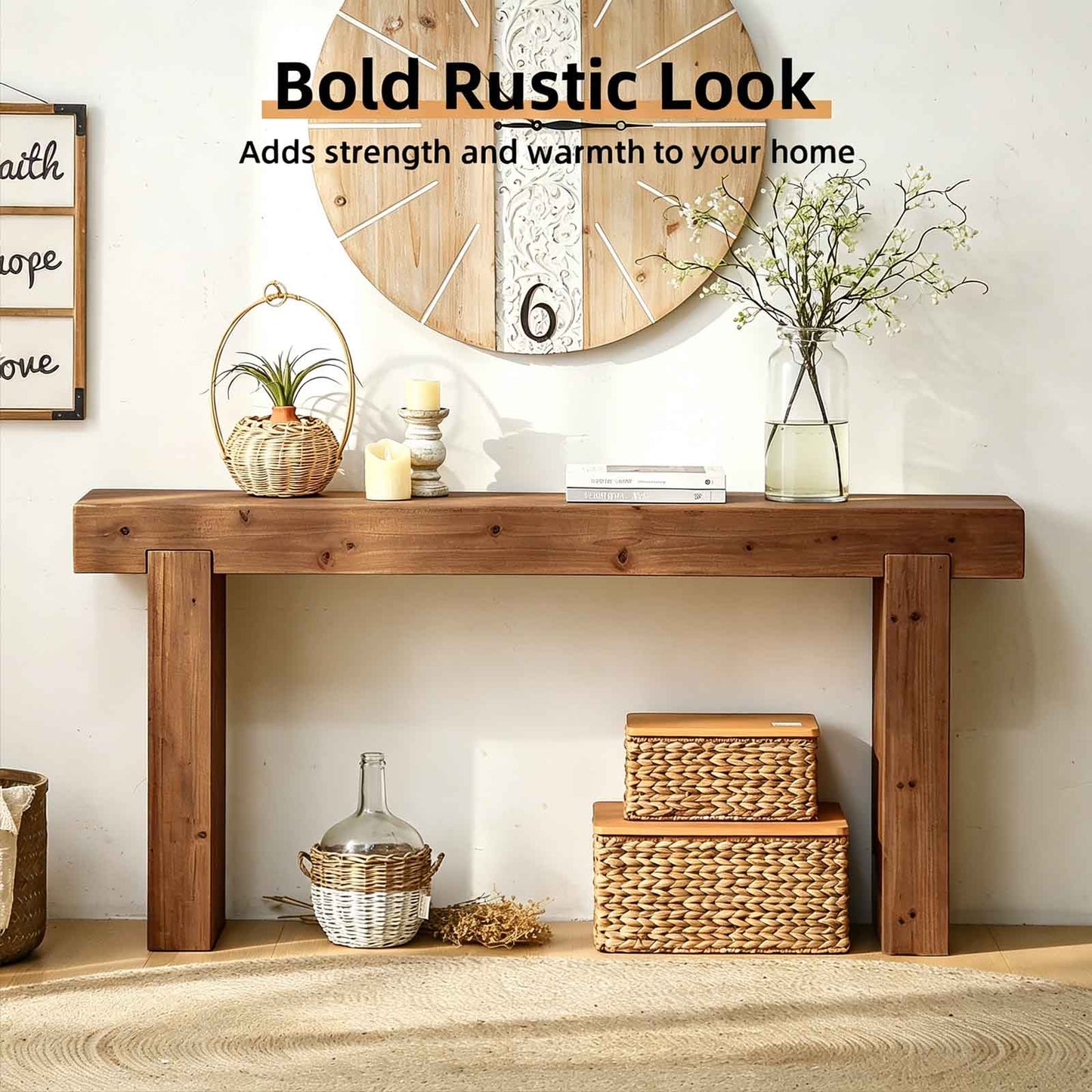 63" Solid Wood Console Table – Rustic Farmhouse Sofa Table for Entryway, Hallway, or Behind Couch, Narrow Rectangular Design image 2