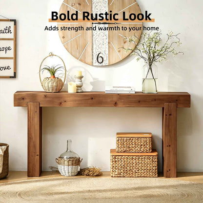 63" Solid Wood Console Table – Rustic Farmhouse Sofa Table for Entryway, Hallway, or Behind Couch, Narrow Rectangular Design image 2