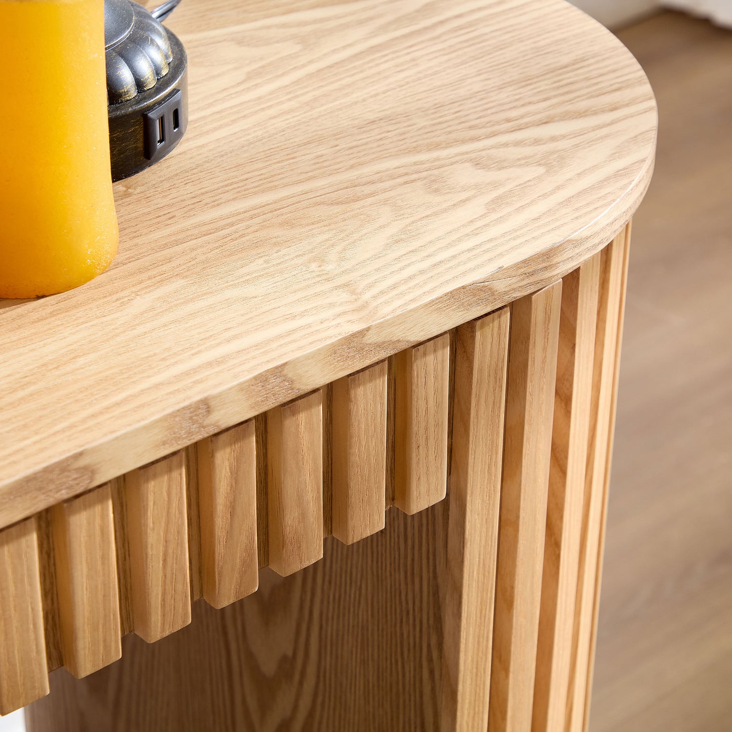 59.05'' Modern Console Table With Drawer for Entryway with Unique Vertical Stripe Design for Living Room Hallway Foyer Entrance Study,NATURE(Same Sku:W876P439955) image 8
