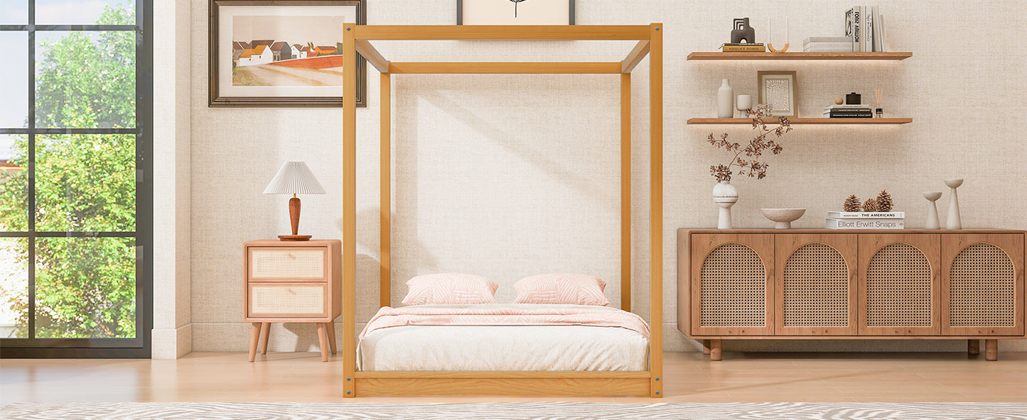 Queen Size Canopy Platform Bed with Support Legs,Natural image 8