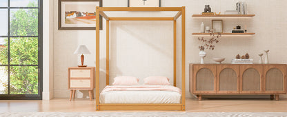 Queen Size Canopy Platform Bed with Support Legs,Natural image 8
