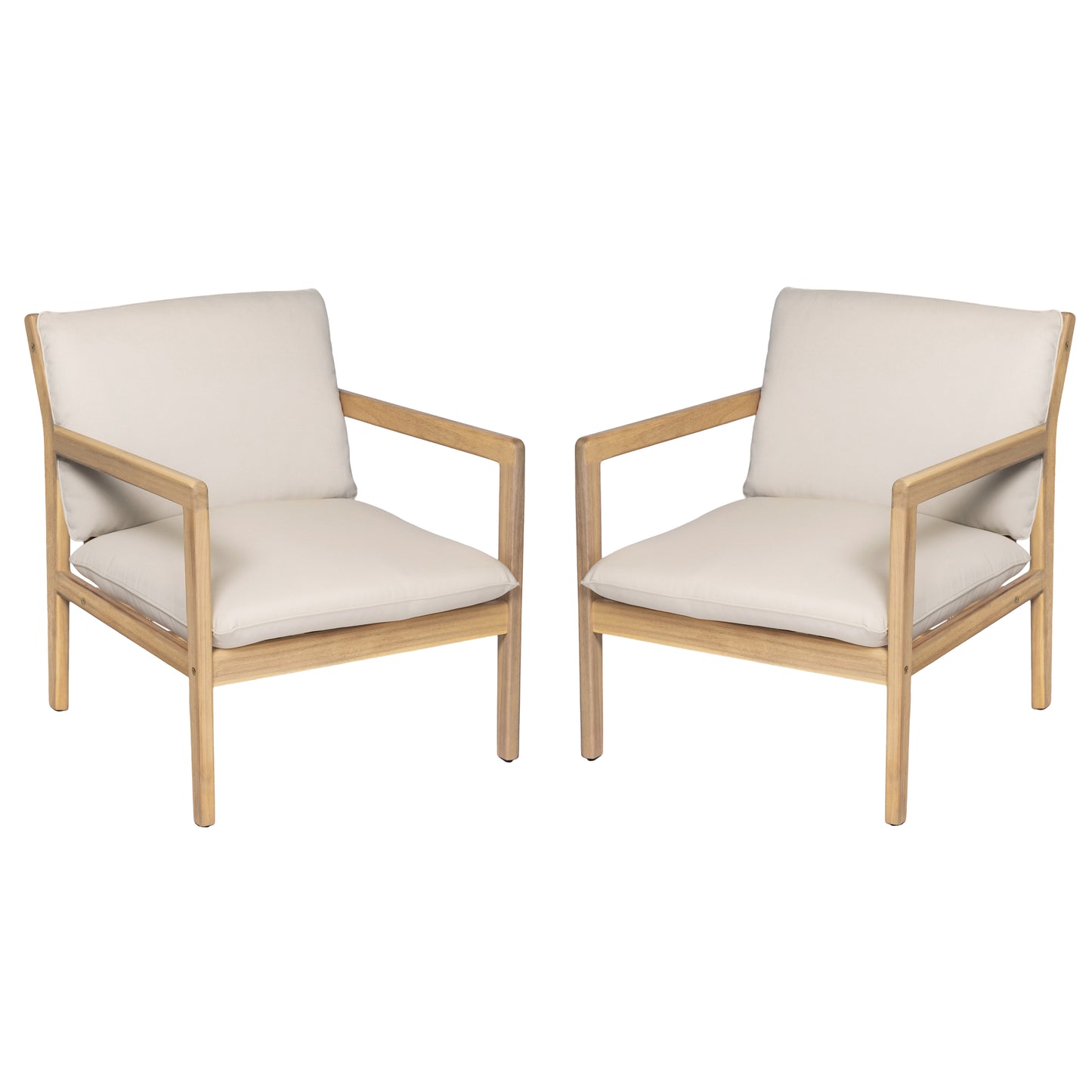 Outdoor Acacia Wood Armchair, Set of 2, Patio Club Chair with Cushions, Light Teak image 4
