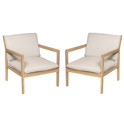 Outdoor Acacia Wood Armchair, Set of 2, Patio Club Chair with Cushions, Light Teak image 4