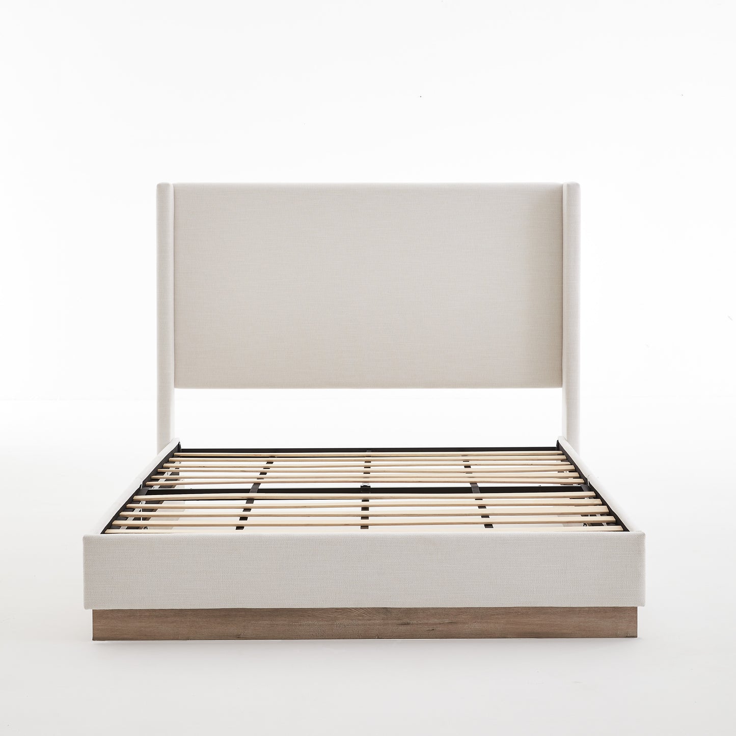 Hosford Upholstered Wingback Bed / Upholstered Wood Base Platform Bed / 52.5" High Headboard / Minimalist / Rusticity / No Box Spring Needed / Queen / Textured Ivory Canvas / No Noise image 10