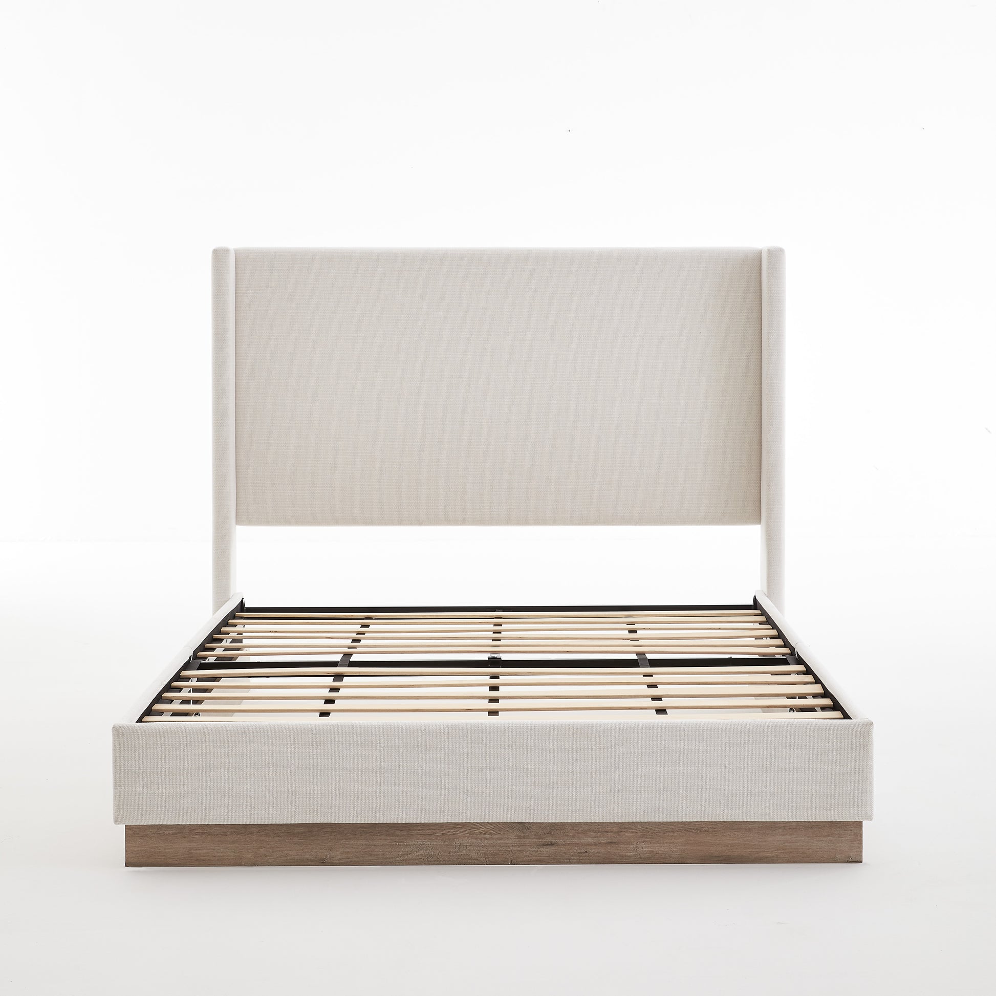Hosford Upholstered Wingback Bed / Upholstered Wood Base Platform Bed / 52.5" High Headboard / Minimalist / Rusticity / No Box Spring Needed / Queen / Textured Ivory Canvas / No Noise image 10