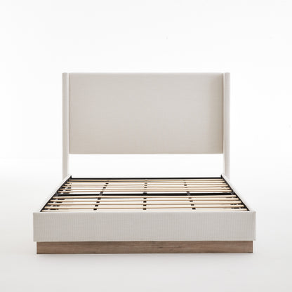 Hosford Upholstered Wingback Bed / Upholstered Wood Base Platform Bed / 52.5" High Headboard / Minimalist / Rusticity / No Box Spring Needed / Queen / Textured Ivory Canvas / No Noise image 10