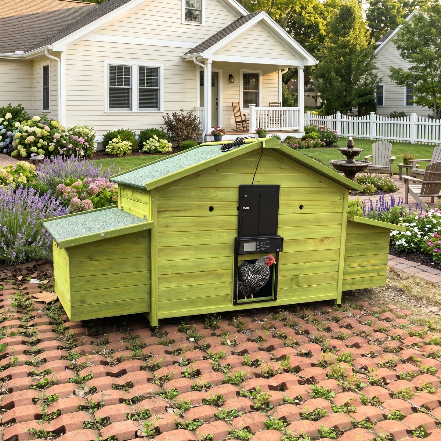 70" Automatic Chicken Coop with Solar-Powered Door, Weatherproof Design, Ventilated, with 2 Nesting Boxes, Timer & Light Sensor – Outdoor Chicken House with Pull-Out Tray and a remote. image 7