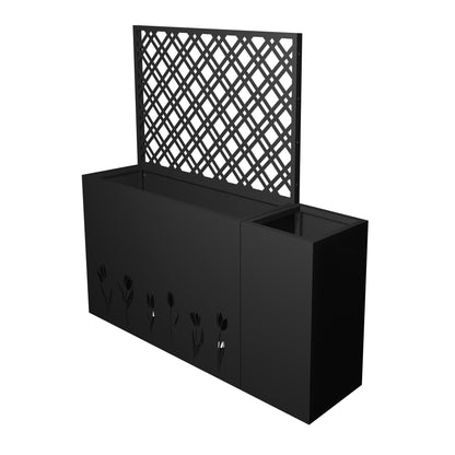 2-Piece Metal Planter Box with Trellis - 23.6in Depth Raised Garden Bed for Outdoor Indoor Use, Rust-Resistant Galvanized Steel Flower Planter with Drainage Holes, Tulip Black image 10