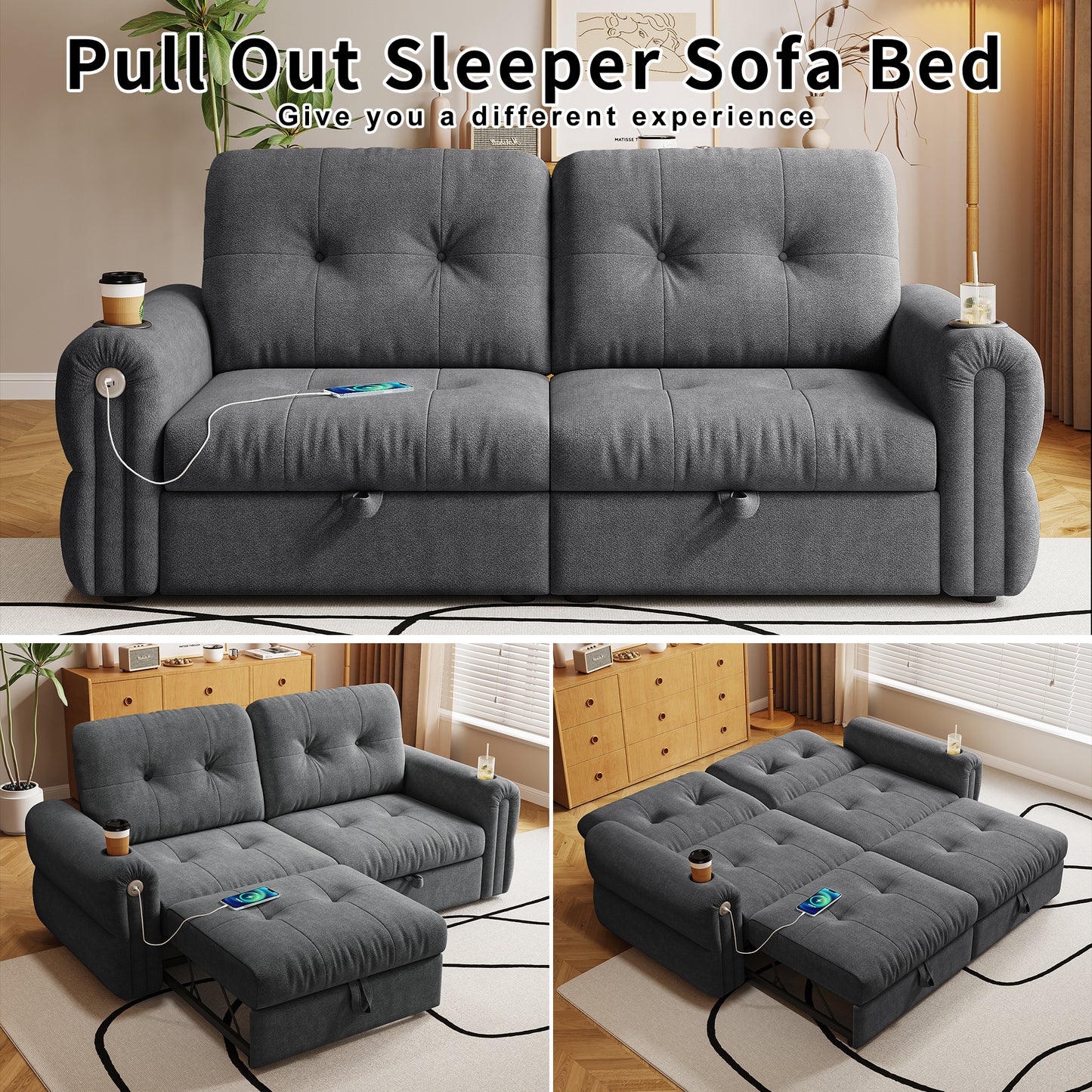 It is a multi-functional sofa, a 77-inch convertible sofa bed, and a 2-in-1 piece suitable for both sitting and lying down. Made of Chenille fabric, it is suitable for living rooms, bedrooms image 11