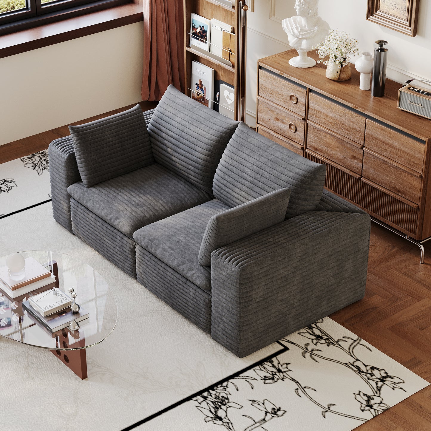 71" Cloud Sofa,Corduroy Fabric,Deep Seat Couches,Double-layer design,Removable Cushion,No Assembly, DIY Combination for Living room, Bedroom,Conference room,Apartment,Dark Grey image 6