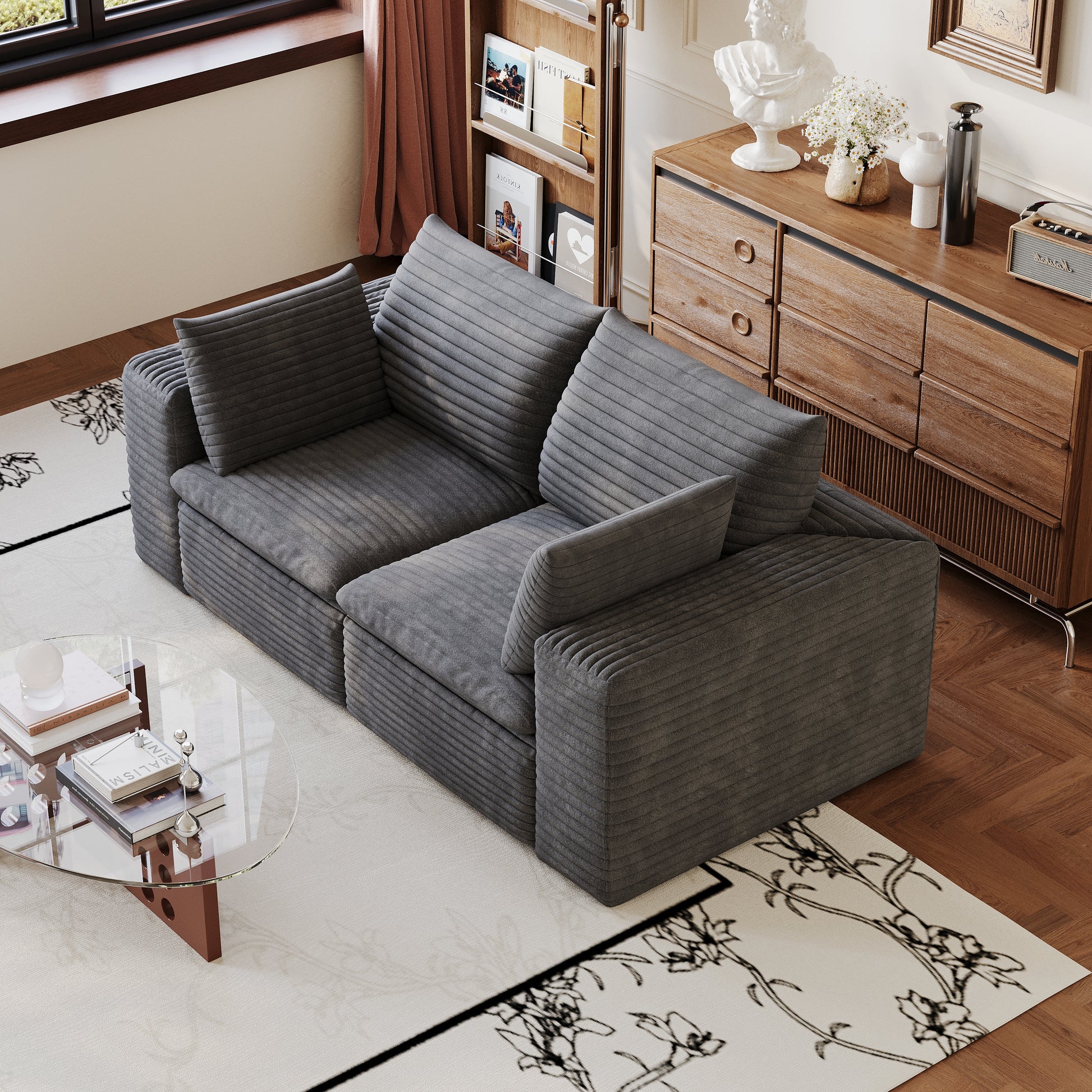 71" Cloud Sofa,Corduroy Fabric,Deep Seat Couches,Double-layer design,Removable Cushion,No Assembly, DIY Combination for Living room, Bedroom,Conference room,Apartment,Dark Grey image 6