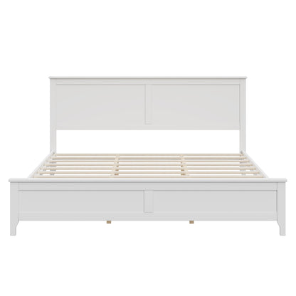 Modern Solid Wood King Size Platform Bed with Sturdy Wooden Slats Support,No Box Spring Needed, White(Old SKU:N701P300990K) image 6