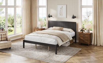 Platform Bed Frame with Headboard, Wood Slat Support, No Box Spring Needed,King,Espresso image 5