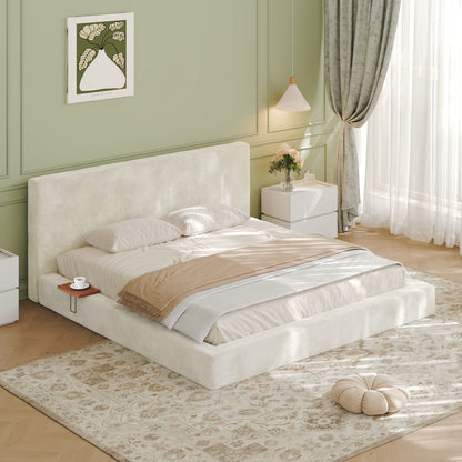 AirFrame King Bed Frame with adjustable Sliding Side Table, 8.7'' Cloud Upholstered Sponge Cushion, Easy Assembly (Off-White). image 2