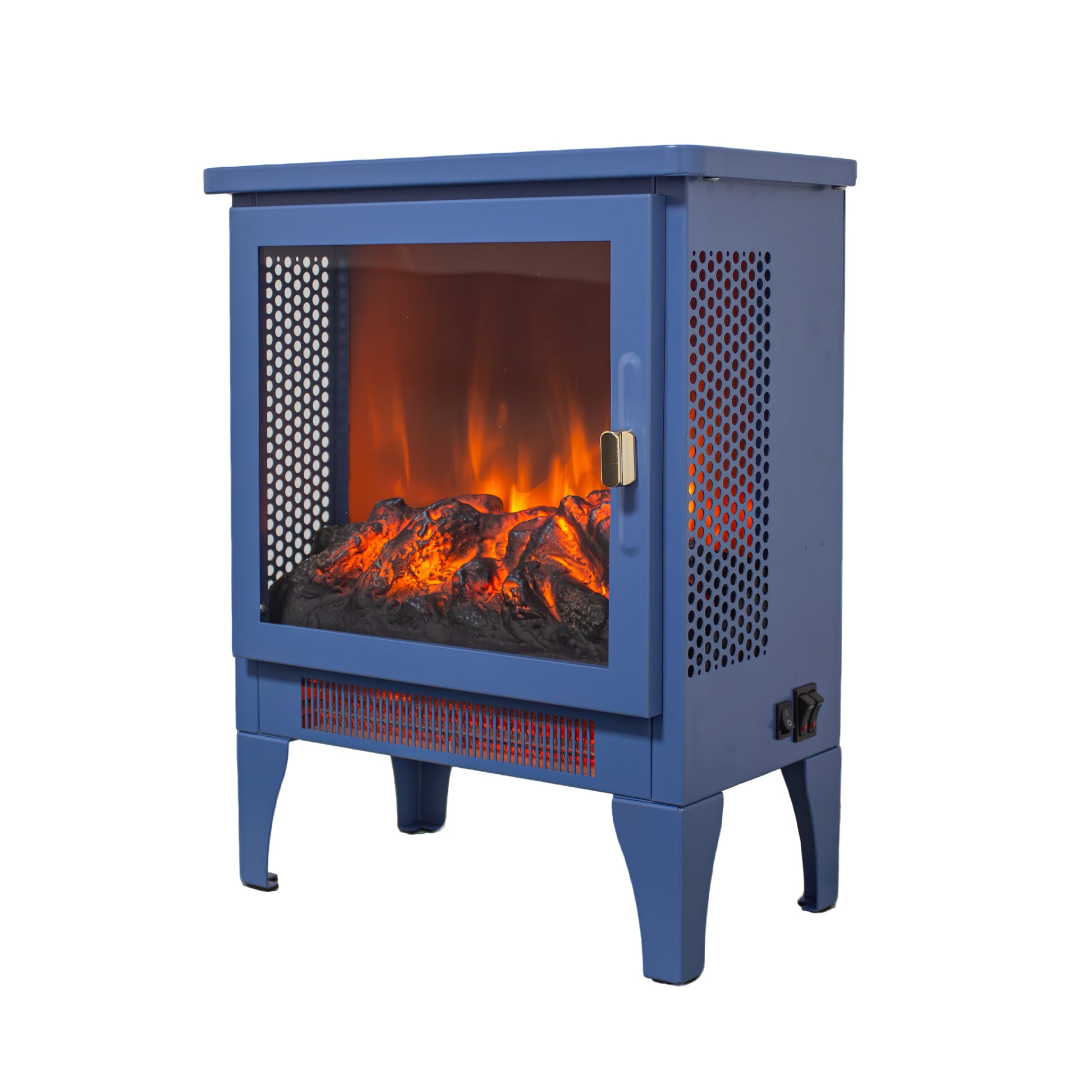 18 inch Freestanding Electric Fireplace Stove heater with 3D Flame effect,Classic Blue image 1