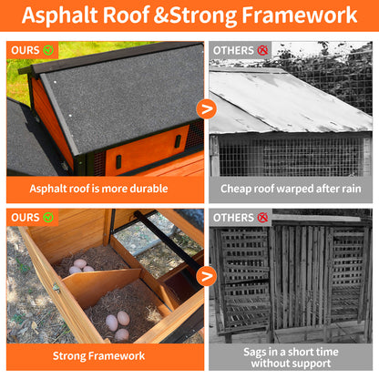 brown+black Wooden Chicken Coop, Large Outdoor Hen House with Run and Nesting Box Poultry Cage, Rabbit Hutch, Waterproof Anti-UV Panel for Backyard image 5