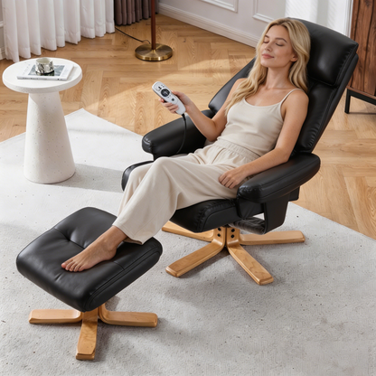 Black PU Leather Heated Massage 360° Swivel Accent Chair, Chair with ottoman, Ergonomic Comfort for Living Room, Bedroom Reading Nook Small Single Sofa for Bedroom, Office, Apartment image 1