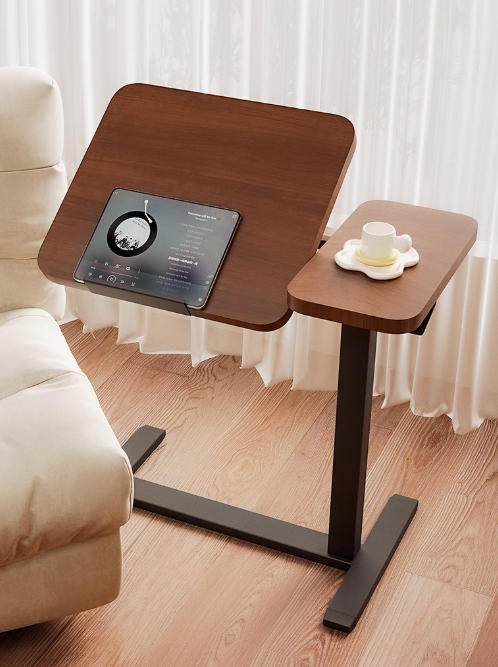 (UPGRADED) Overbed Bedside Desk, Mobile Rolling Laptop Stand Tilting Overbed Table with Wheels, Height Adjustable Tray Bedside Table for Laptop Bed Sofa, WALNUT image 12