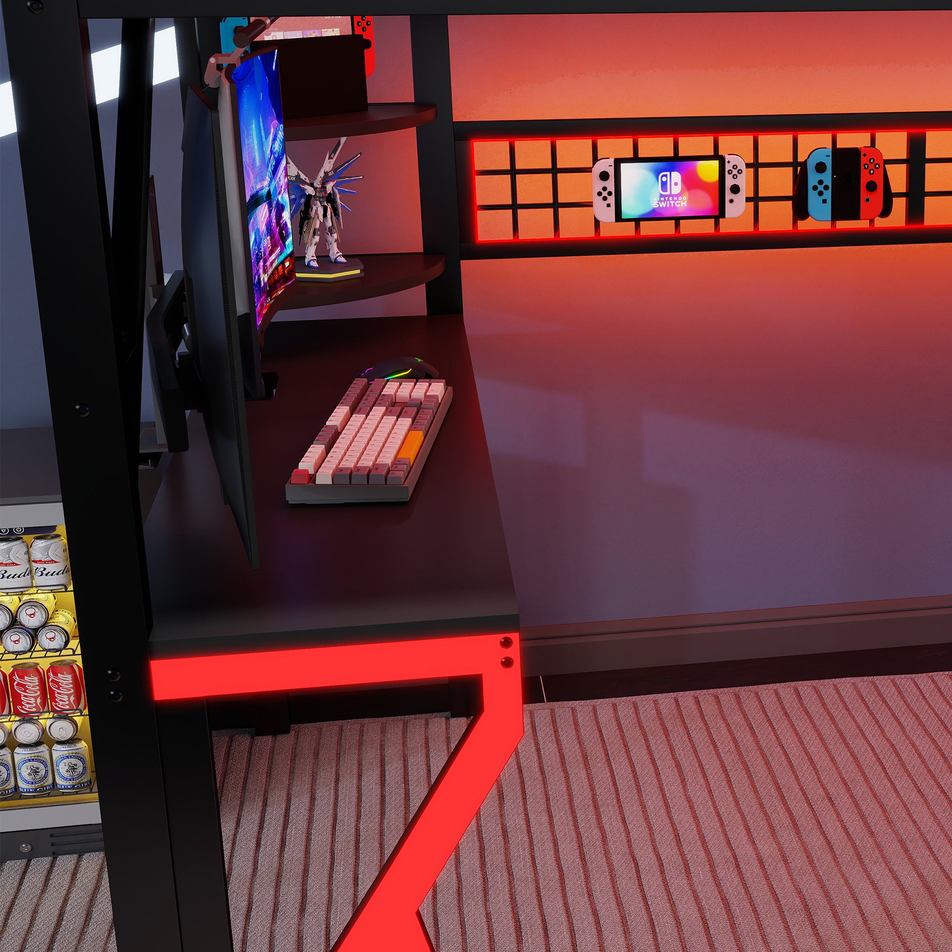 Full Size Loft Bed with Stairs, Metal Full Loft Bed with High Guardrails and Beside Storage Shelf, High Loft Bed with Wardrobe for Kids Teens, black(Expect Arrival Date2026/5/18) image 4