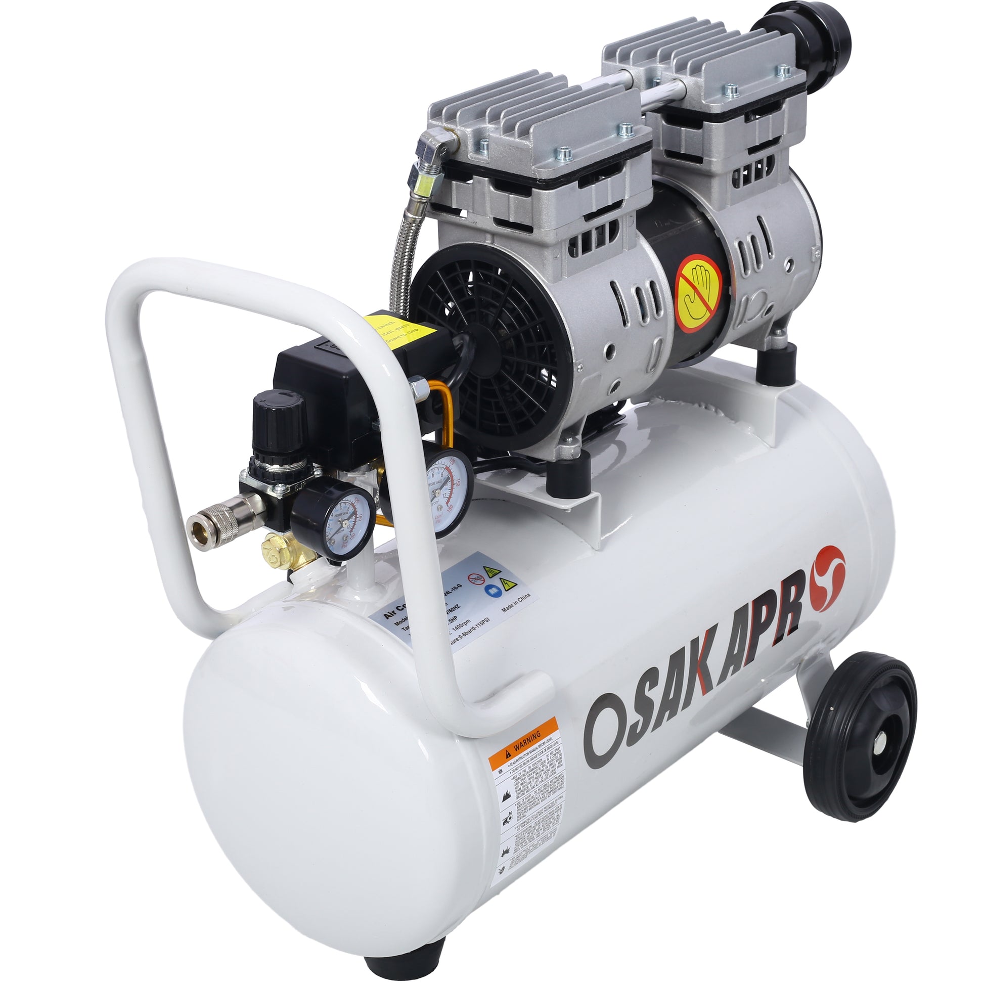 1.5HP Silent Oil-Free Air Compressor 8 Gallon, Oil-Free, Electric Shop Air Compressor Portable,Lightweight with Wheels, 70 dBA Noise Level, with Automatic Drain Valve,Light Gray image 4