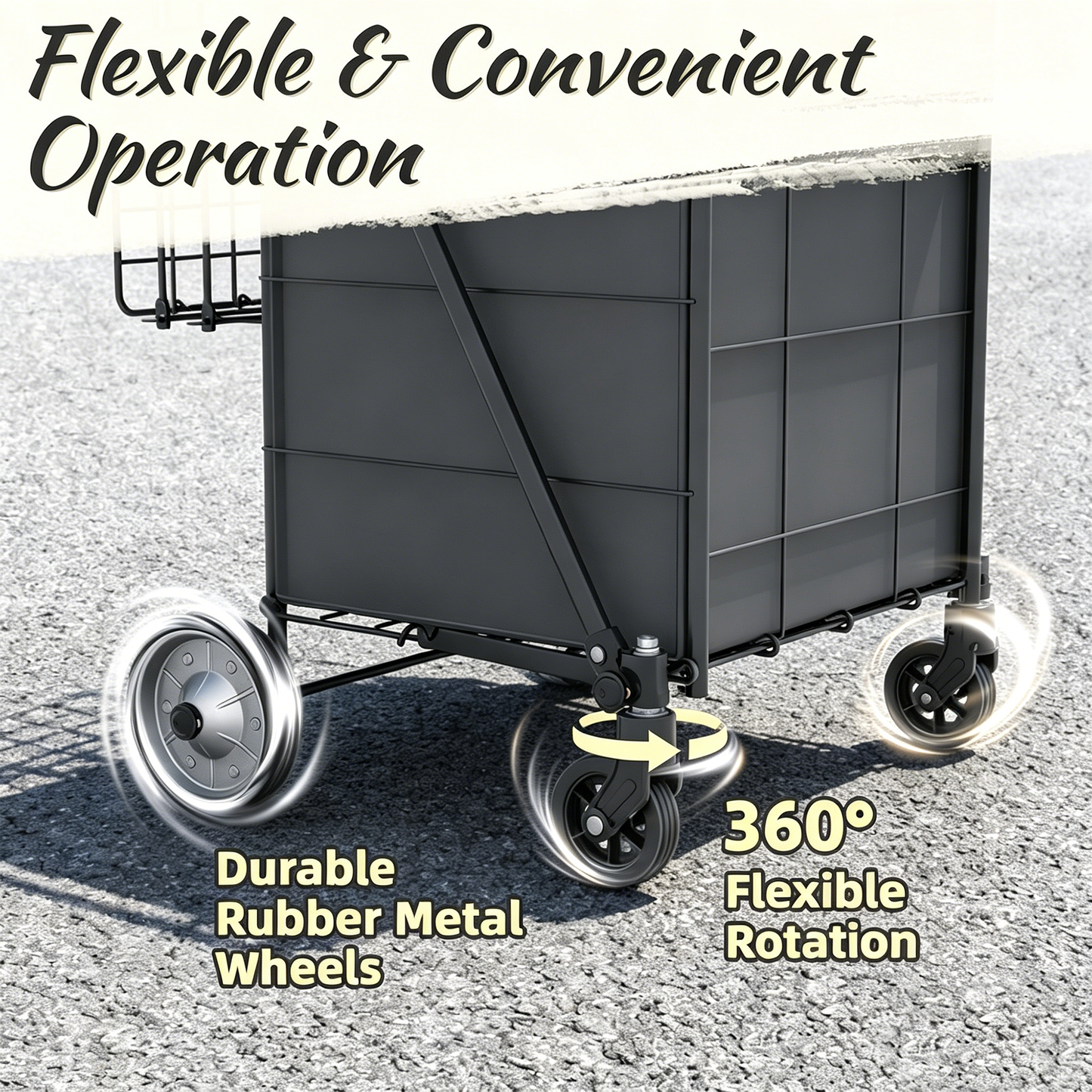 Shopping Cart Grocery Cart on Wheels - Waterproof Bag Included, 10-min Assembly Utility Wagon, Lightweight Shopping Cart with 360° Swivel Wheels for Grocery, Apartments, Laundry, Max Load 100 lbs image 3