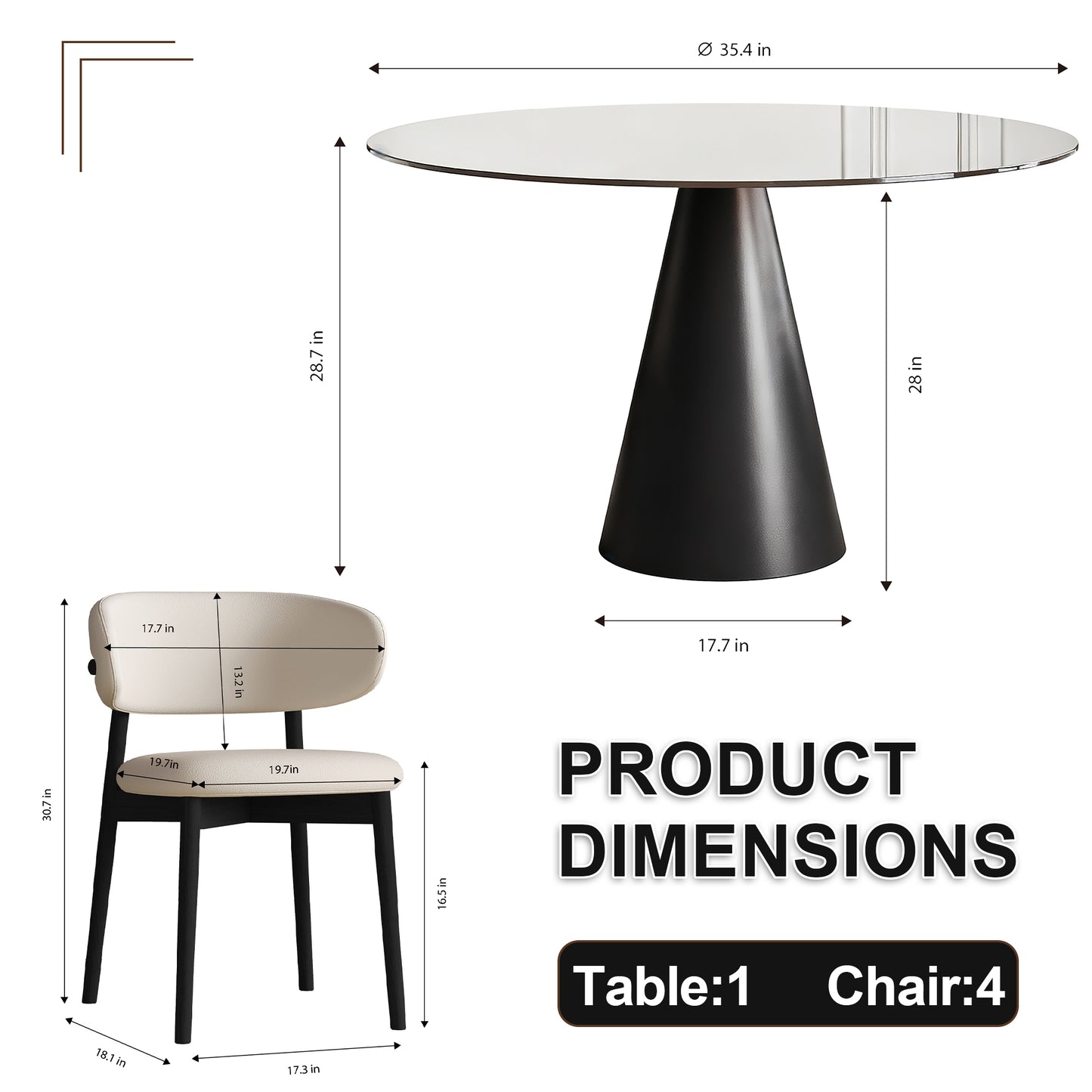 35-inch round glass dining table, with tempered glass tabletop and carbon steel legs. Suitable for 2-4 people. Dark brown small round dining table, suitable for restaurants and apartments. (4 chair) image 7