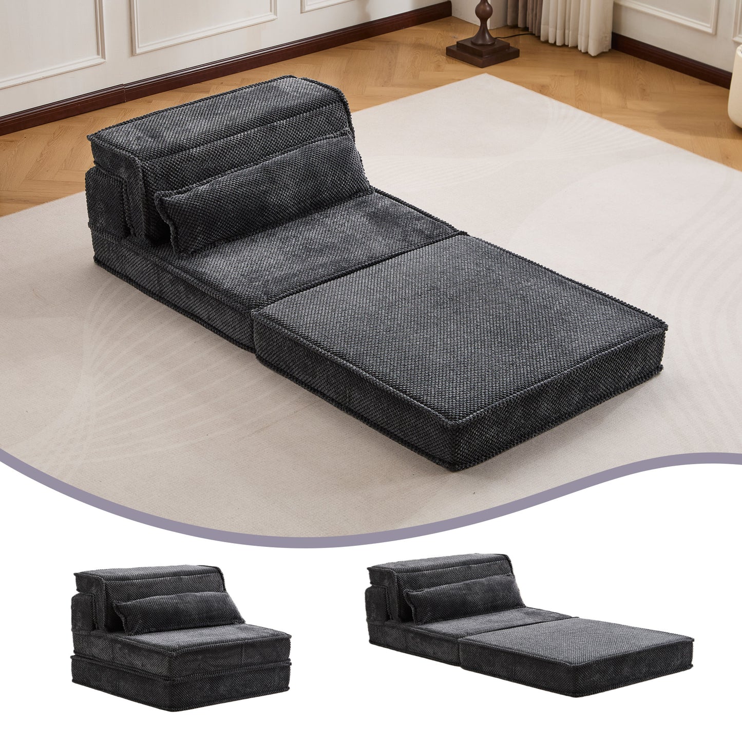 Compression Mahjong Sofa,Convertible Floor Sofa Bed,DIY Boneless Modular Sectional Sofa,No Assembly Required,Circle fleece fabric,Oversized Single Sofa with 1 Pillow,Dark Grey image 6