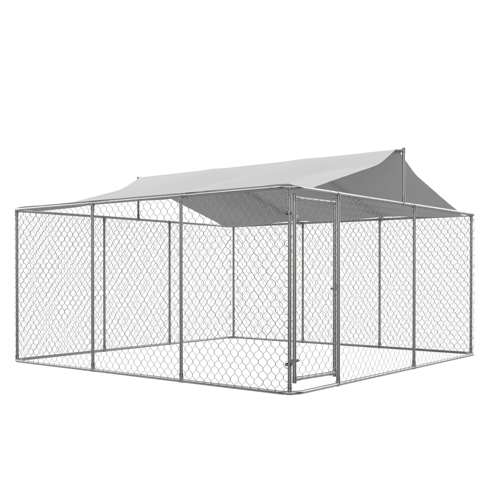 Heavy Duty Outdoor Dog Kennel 14.8x14.8x7.6 ft, Galvanized Chain Link Playpen with Waterproof Anti-UV Cover, Secure Lock, Large Exercise Pen for Puppy & Pets image 9