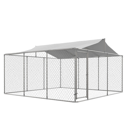 Heavy Duty Outdoor Dog Kennel 14.8x14.8x7.6 ft, Galvanized Chain Link Playpen with Waterproof Anti-UV Cover, Secure Lock, Large Exercise Pen for Puppy & Pets image 9
