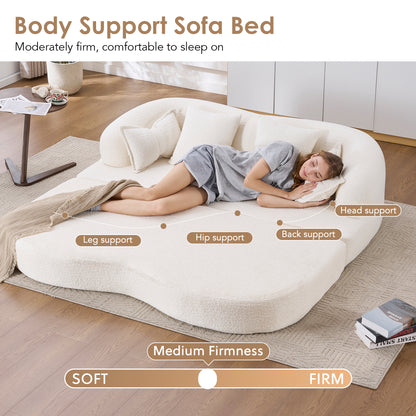 (Old Sku: W2231P392100) 2-in-1 Foldable Sofa Bed,70 Inch Folding Boneless Couch Convertible Compressed Sleeper Sofabed, 4 Pillows for Living Room Apartment, Milk White image 5