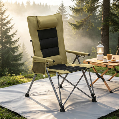 5-Position Adjustable Reclining Camping Chair, Side Pocket & Carry Bag, Heavy Duty, Portable Outdoor Chair for Beach, Camping, Patio,khaki image 4