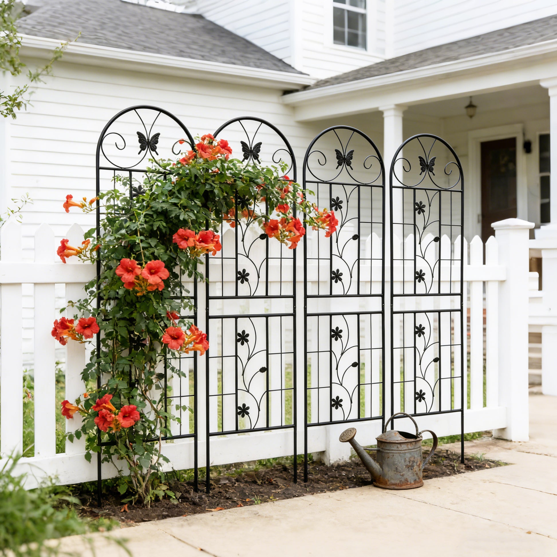 4 Pack Metal Garden Trellis 71" x 19.7" Rustproof Trellis for Climbing Plants Outdoor Flower Support Black image 1