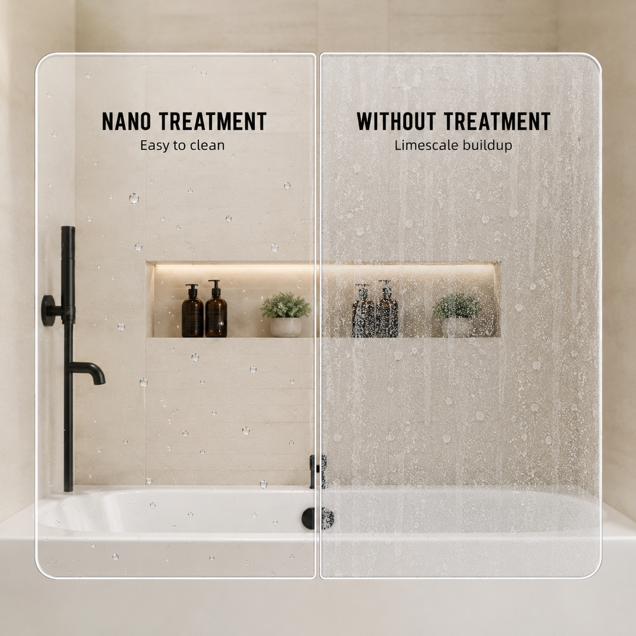 56-60" W x 57" H Framed Double Sliding Bathtub Door, 1/4" (6mm) Clear Tempered Glass with Safety Film and Nano Coating, Waterproof Seals, Matte Black image 7