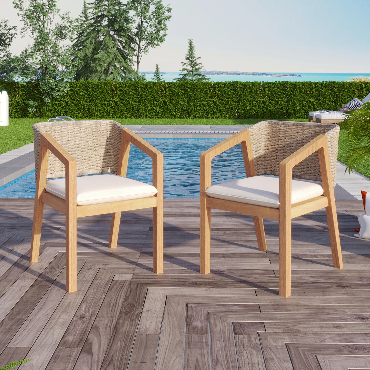 Dining Chair set of 2 - front view with detachable cushion