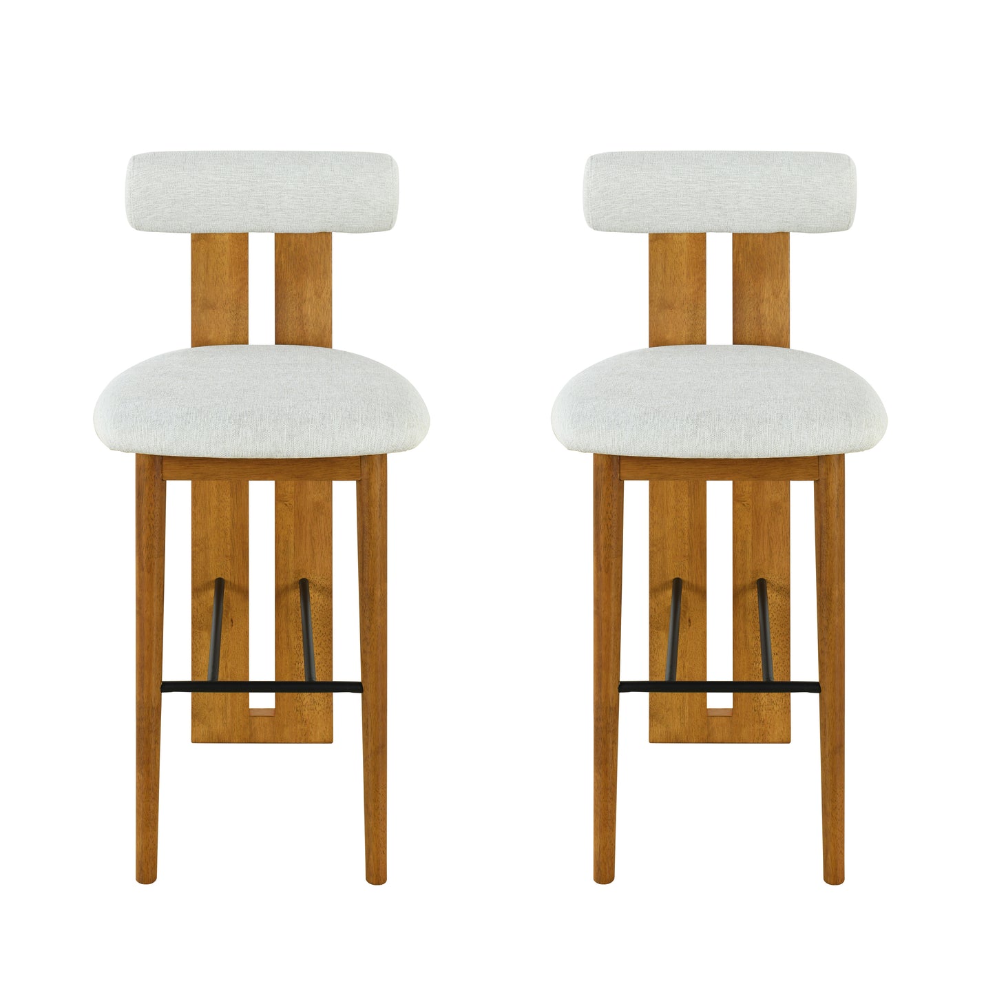 Renee Indoor Wooden Upholstered Barstool, Walnut Finished and Ivory Upholstery, Set of 2 image 2