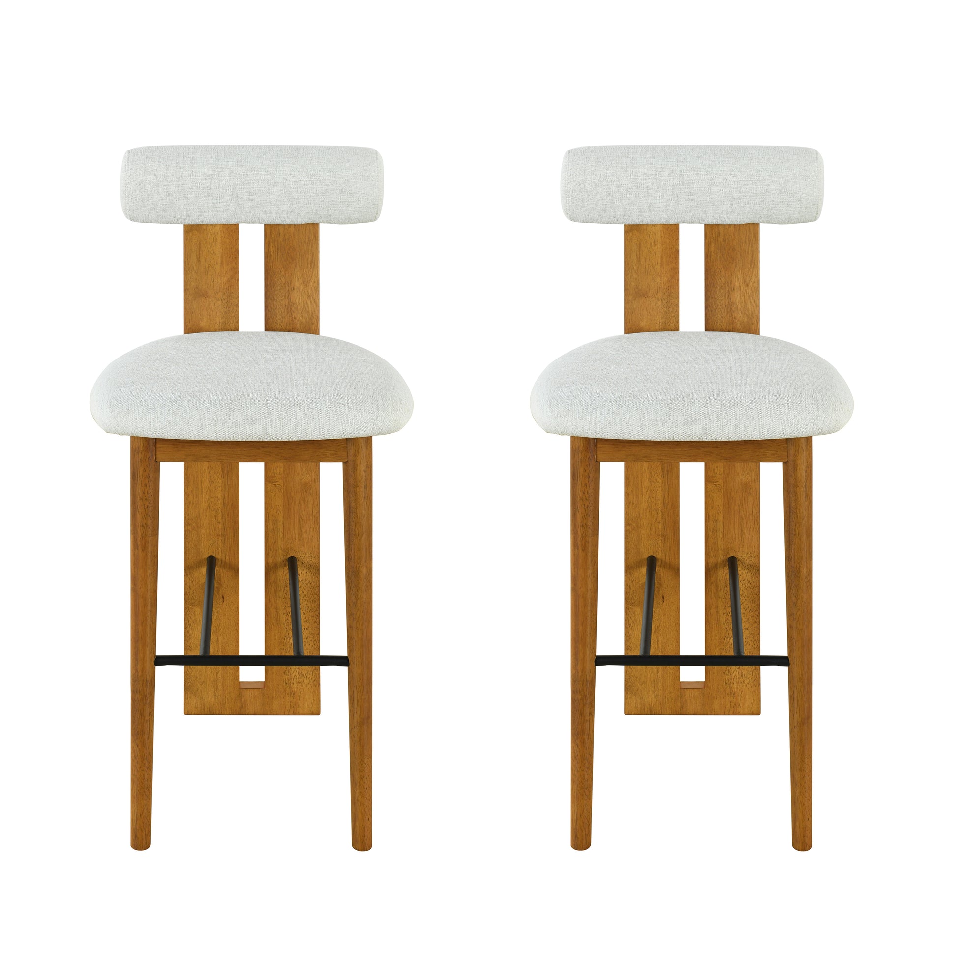 Renee Indoor Wooden Upholstered Barstool, Walnut Finished and Ivory Upholstery, Set of 2 image 2