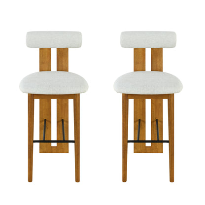 Renee Indoor Wooden Upholstered Barstool, Walnut Finished and Ivory Upholstery, Set of 2 image 2
