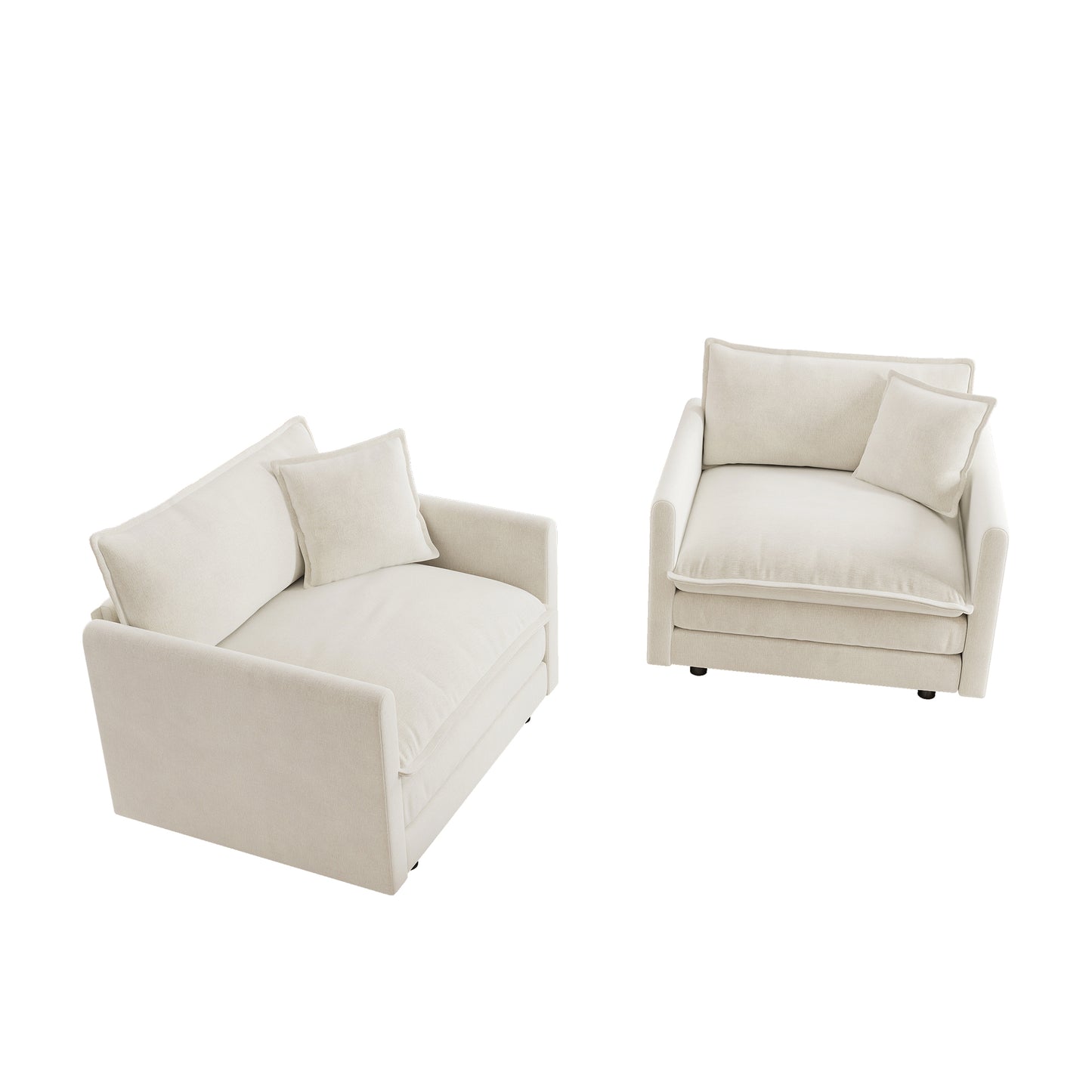 Accent Chair Set of 2, High-end Chenille Upholstered Armchairs, Living Room Side Chairs with Toss Pillow, White image 3