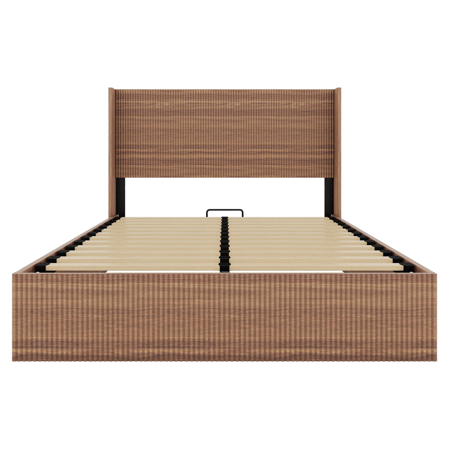 (Queen size) bed frame with a grooved and undulating lifting storage function, featuring a lifting storage feature, safe and beautiful / without noise, a wooden slat platform bed frame in a natural image 7