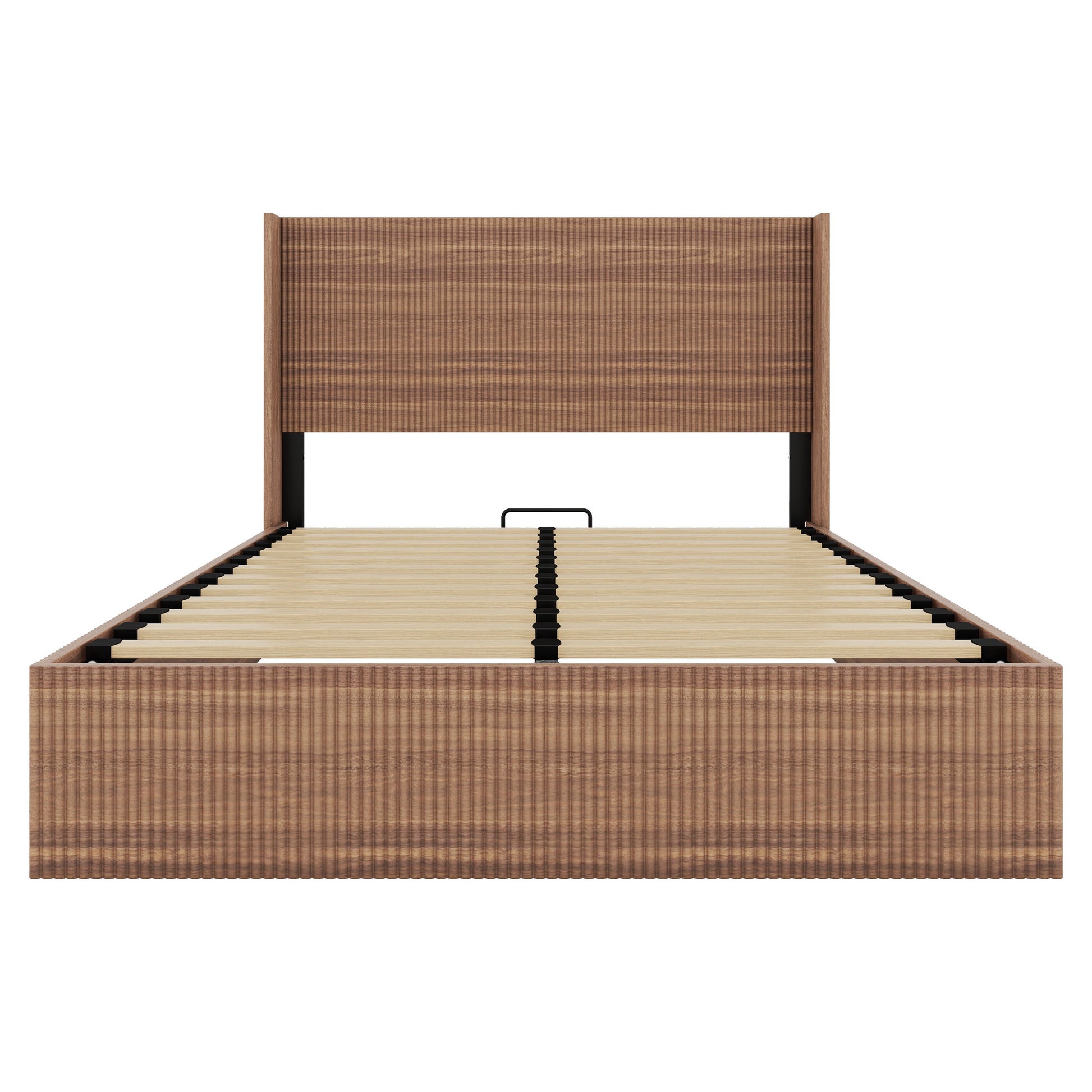 (Queen size) bed frame with a grooved and undulating lifting storage function, featuring a lifting storage feature, safe and beautiful / without noise, a wooden slat platform bed frame in a natural image 7